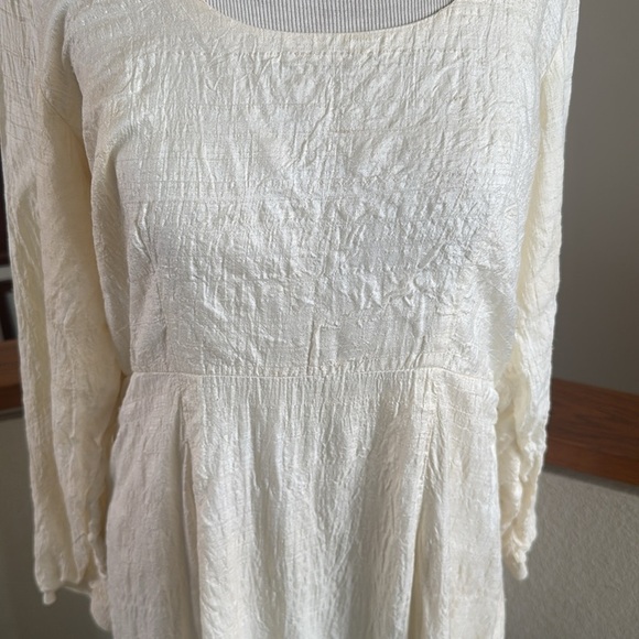 Raw silk organic bohemian style Cream Long Sleeve Dress - Picture 2 of 7